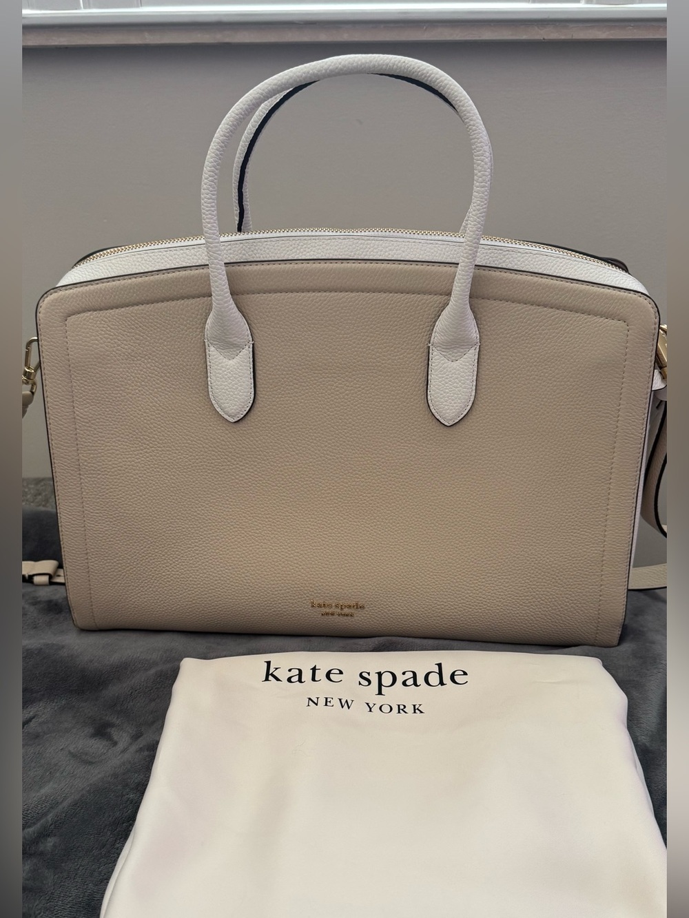 Kate Spade Knott Commuter Laptop Bag White and Beige Leather NWOT